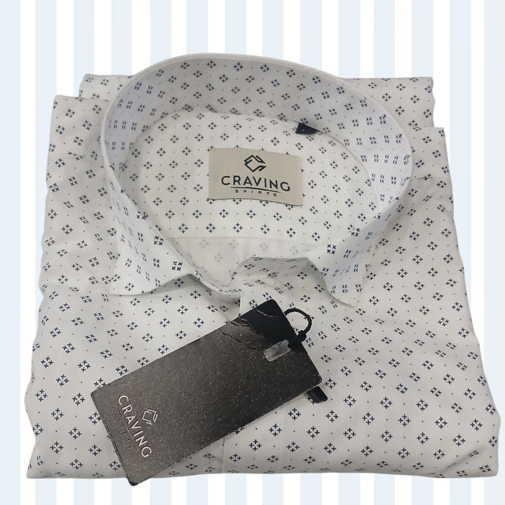 Craving Mens White Printed Slim Fit Formal Shirt M