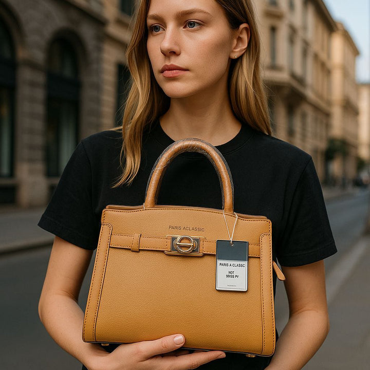 Elegant Faux Leather Sequence HandBag With Floral Charm