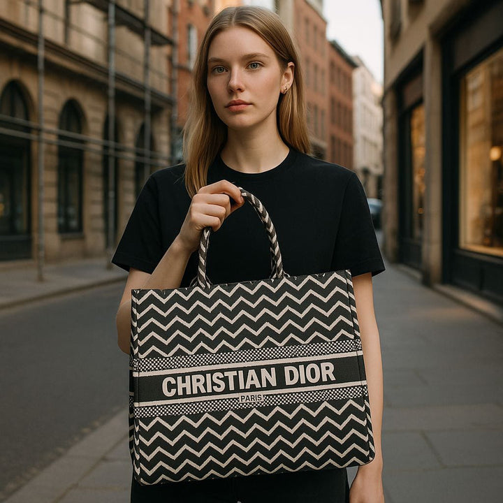 Christian Dior Chevron Book Tote Bag- Black& white