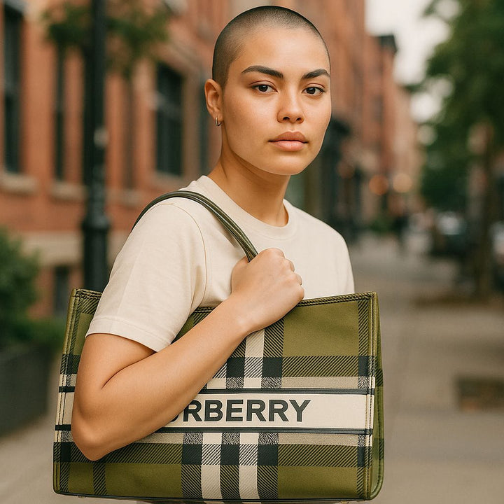BurBerry Inspired Olive Green -Checkered Tote Bag
