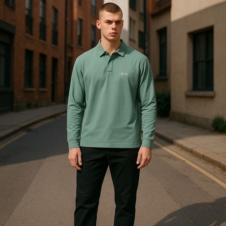 A/X Armani Exchange Mens Long sleeve  polo t-Shirt Sage green
