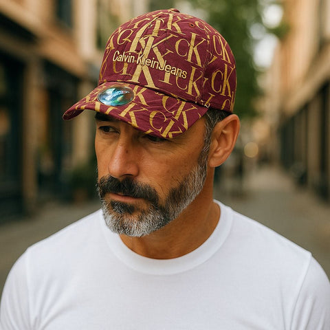 Calvin KleinJeans Logo Print BaseBall Cap-Maroon & Yellow