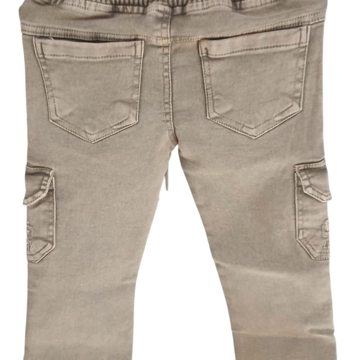 Kids Khaki Cargo Jogger Pants With Drawstring waist-Swini knitwears