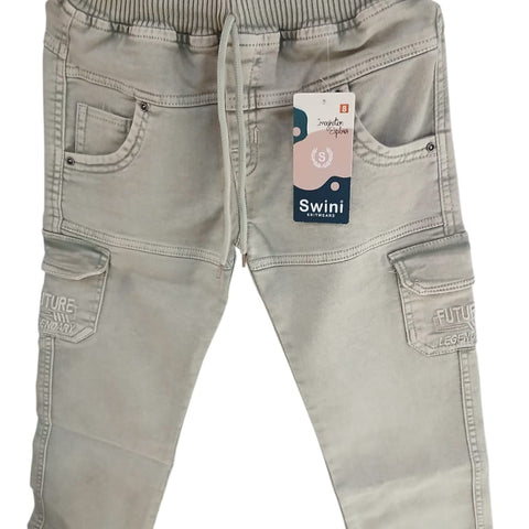 Swini Kids Stretchable Cargo Jogger Pants -Light Grey
