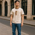 Beige Casual T-shirt With Brown Bear Graphic & Contrast Trim SizeM