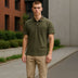 Mens olive green Printed Polo Tshirt With Chest pocket