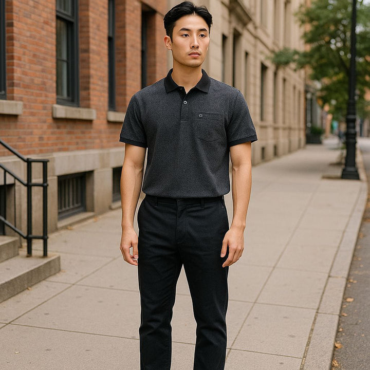 Mens Classic Black Polo Shirt With Chest Pocket SizeM