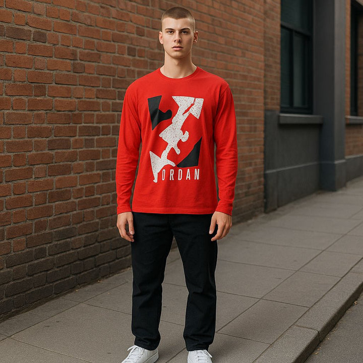 Mens Red Graphic Long Sleeve T-shirt Bold Abstract jordan Print SizeXl