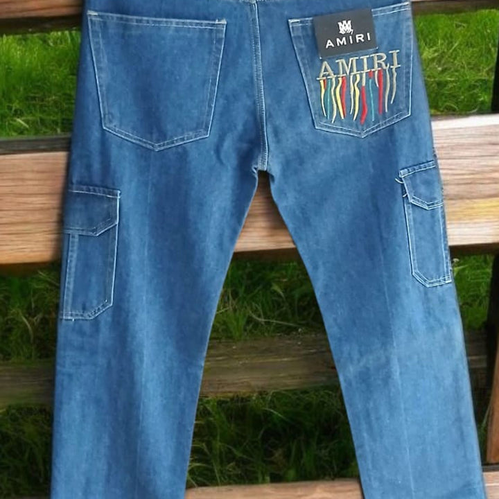 Mens Relaxed Fit Blue Utility jeans With side pocket