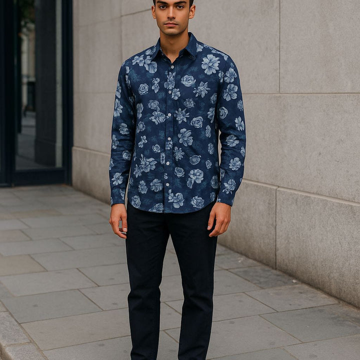 Limos Mens Navy Blue Floral Printed Casual Shirt SiZeXl