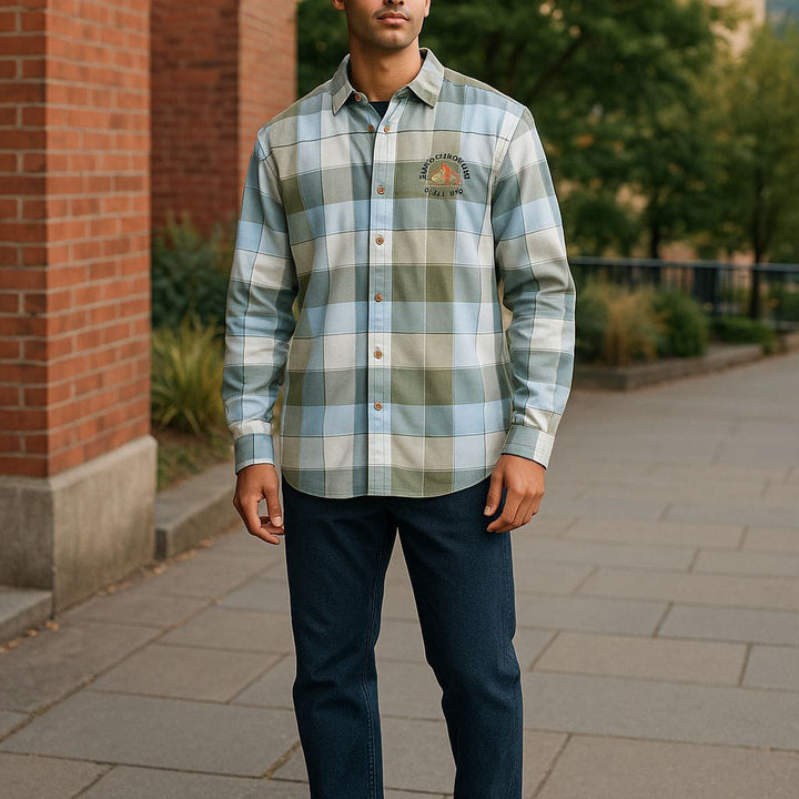 Tommy Hilfiger Mens Casual Checked Shirt-Olive Green& WhitePlain