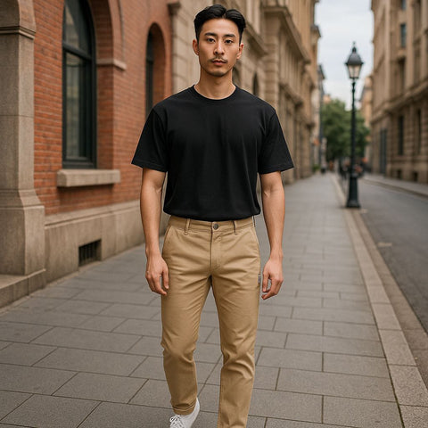 Mens Slim Fit Stretch Cotton Chinos-Khaki