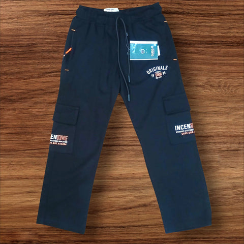 Kids Black Cargo Jogger Pants With Graphic Prints