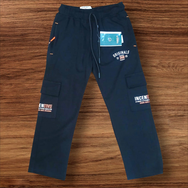 Kids Black Cargo Jogger Pants With Graphic Prints