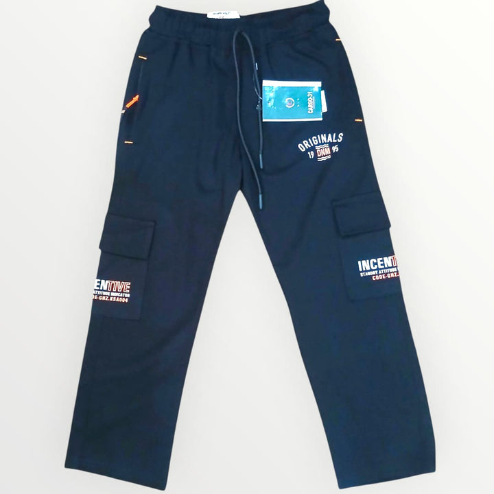 Kids Black Cargo Jogger Pants With Graphic Prints