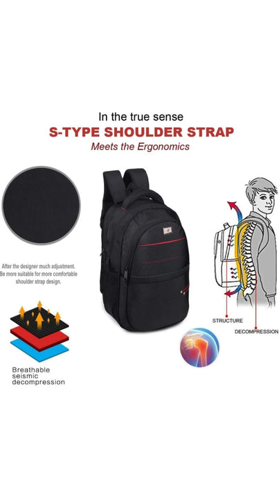 Stylish Black Laptop  Backpack With Red Detaling-Multi Utility School College & Office Bag