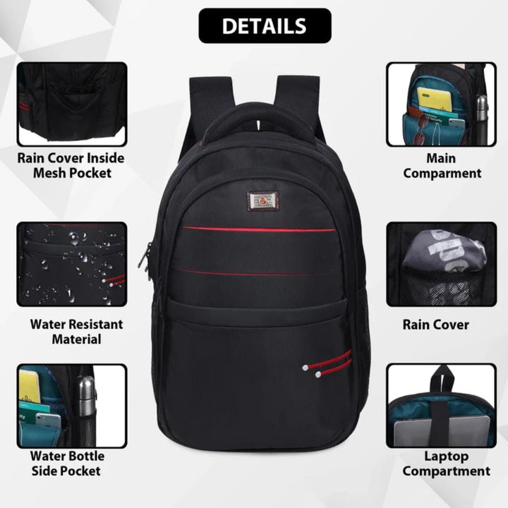 Stylish Black Laptop  Backpack With Red Detaling-Multi Utility School College & Office Bag